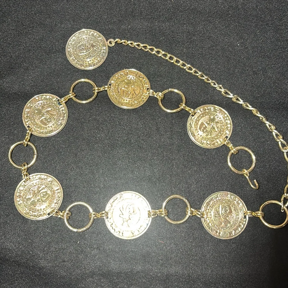 Chinese metal and Blue Coin belt vintage y2k style adjustable metal reversible